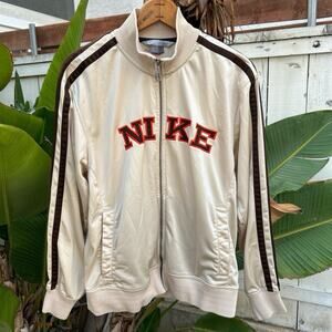 Vintage Nike Track Jacket Mens 3XL Cream Black Embroidered Full Zip Pockets EUC